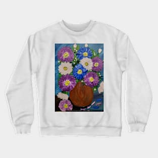 A lovely boutique of flowers in a blue vase . Crewneck Sweatshirt